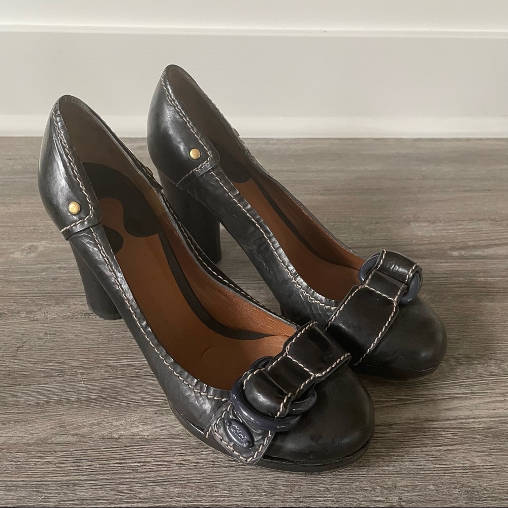 CHLOE LEATHER PUMPS HEELS BUCKLE BLACK 39 ITALY